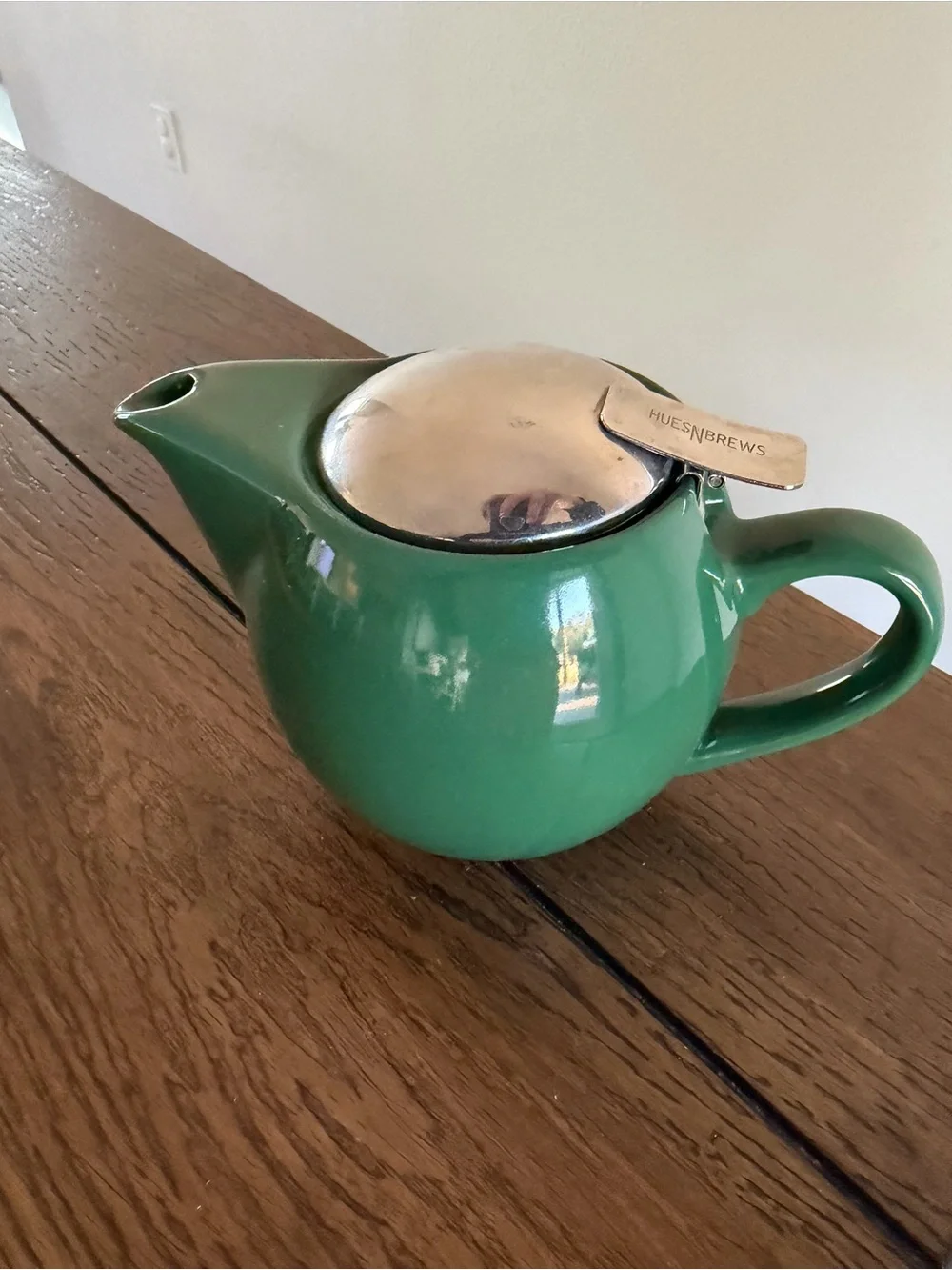 Hues N Brews Green Ceramic Personal Teapot w/ Steeper And Handle Flip Top Lid